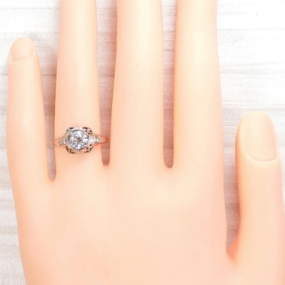 Art Deco 97ct 1920s Antique Old European Cut Diamond 18k white gold ring estate - Picture 11 of 14